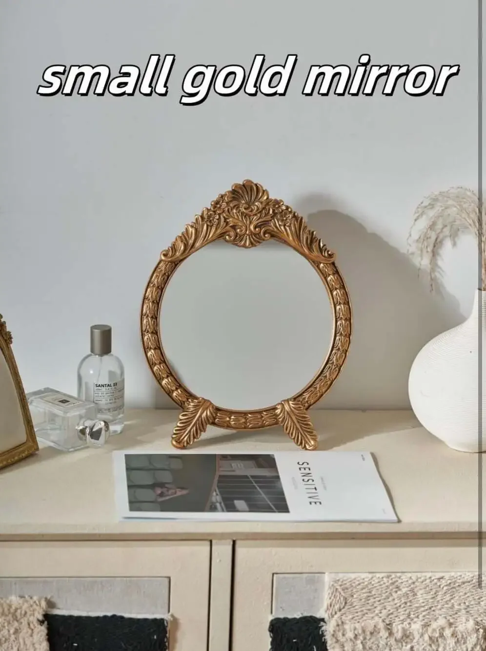 HSDDHOME Small Vintage Round Gold Vanity Mirror – 9.5